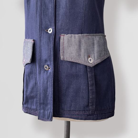 Vintage Utility Denim Jean Jacket Short Sleeve O/S Blue Navy Festival Grunge Y2K - Picture 6 of 10